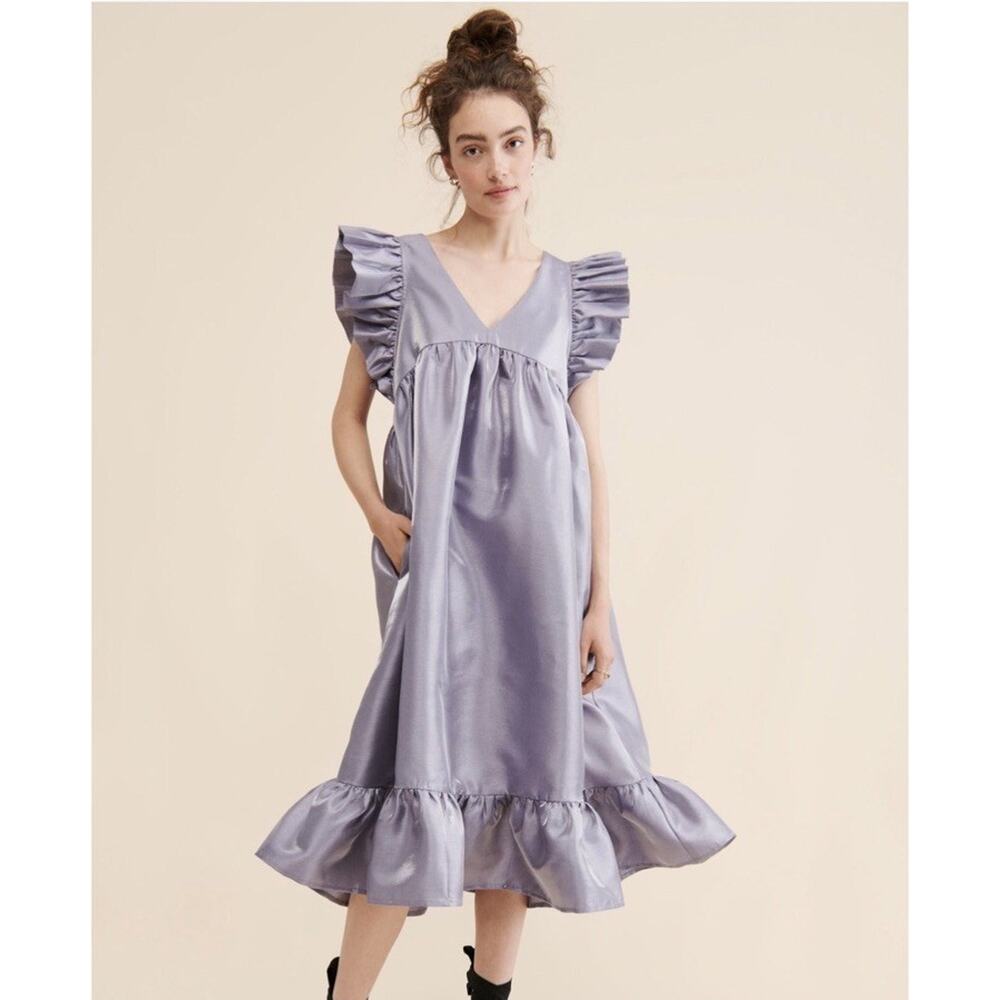 Women’s DHRUV KAPOOR Metallic Babydoll MIDI Dress Size XS